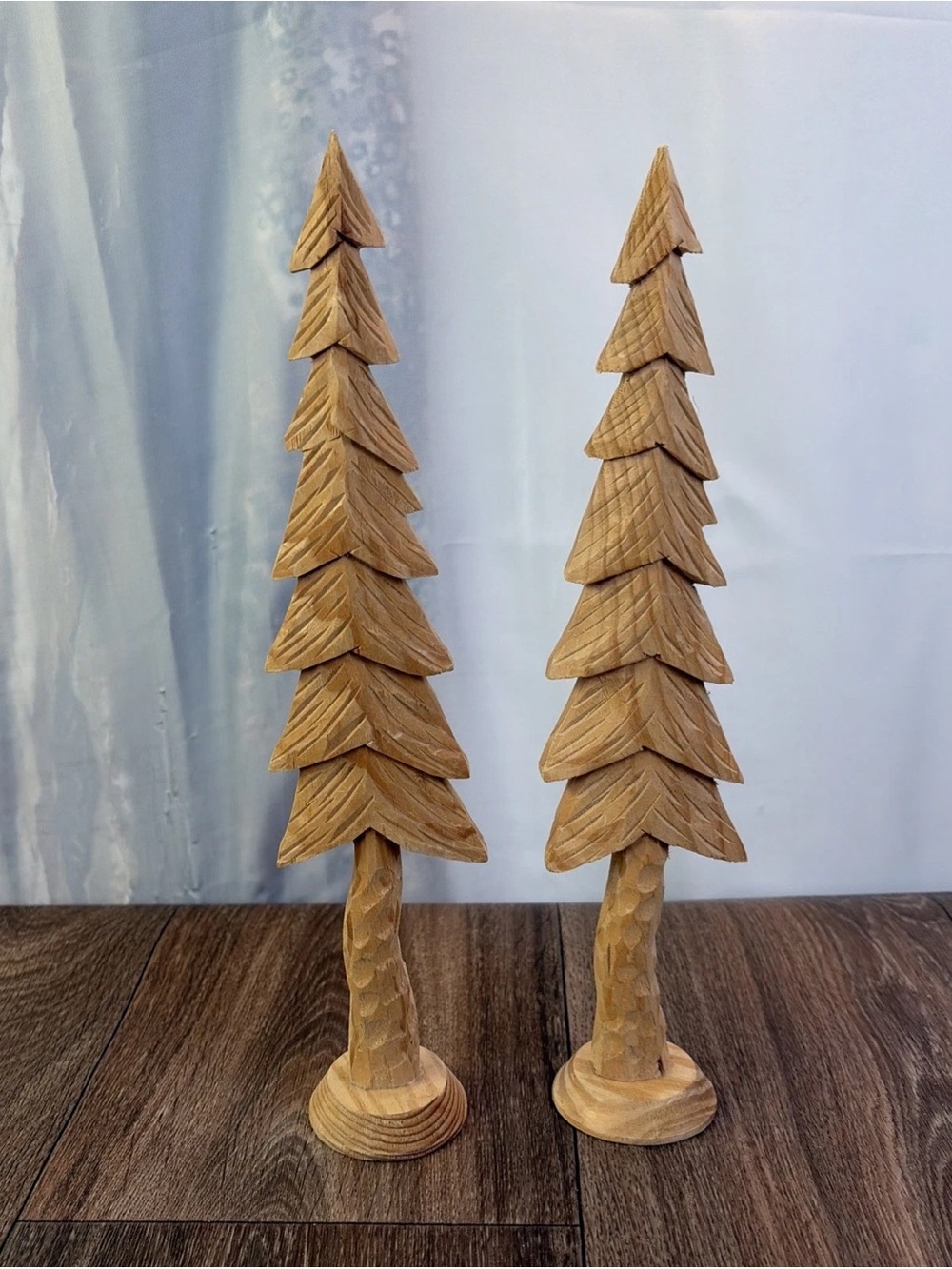 (2) Carved Wood Evergreen MCM Pine Tree 12" Wooden Plaque Wall Hanging Decor VTG